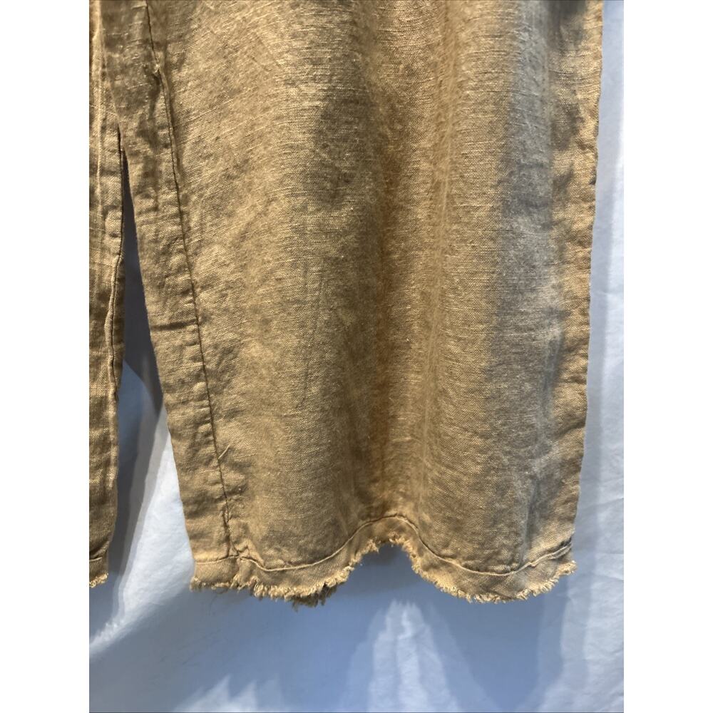 JS Millenium Pants 30” Elastic Waist Beige Wide Leg 100% Linen Italy Raw Hem - Picture 3 of 8
